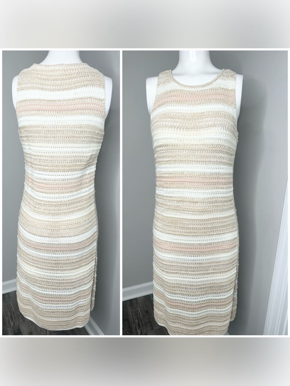 GAP Sleeveless see through Crochet Midi Dress in Cream, Beige, - m